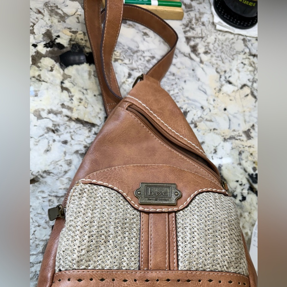 Boc Born concept crossbody boho Tan Leather mesh Sling Bag